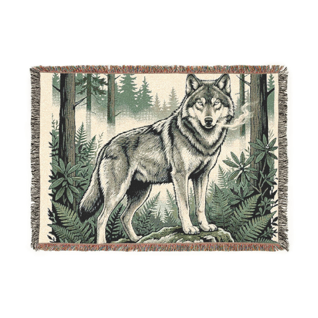 Wolf Tapestry Woven Blanket — Forest Wolf Throw for Cabin, Lodge & Nature Lovers