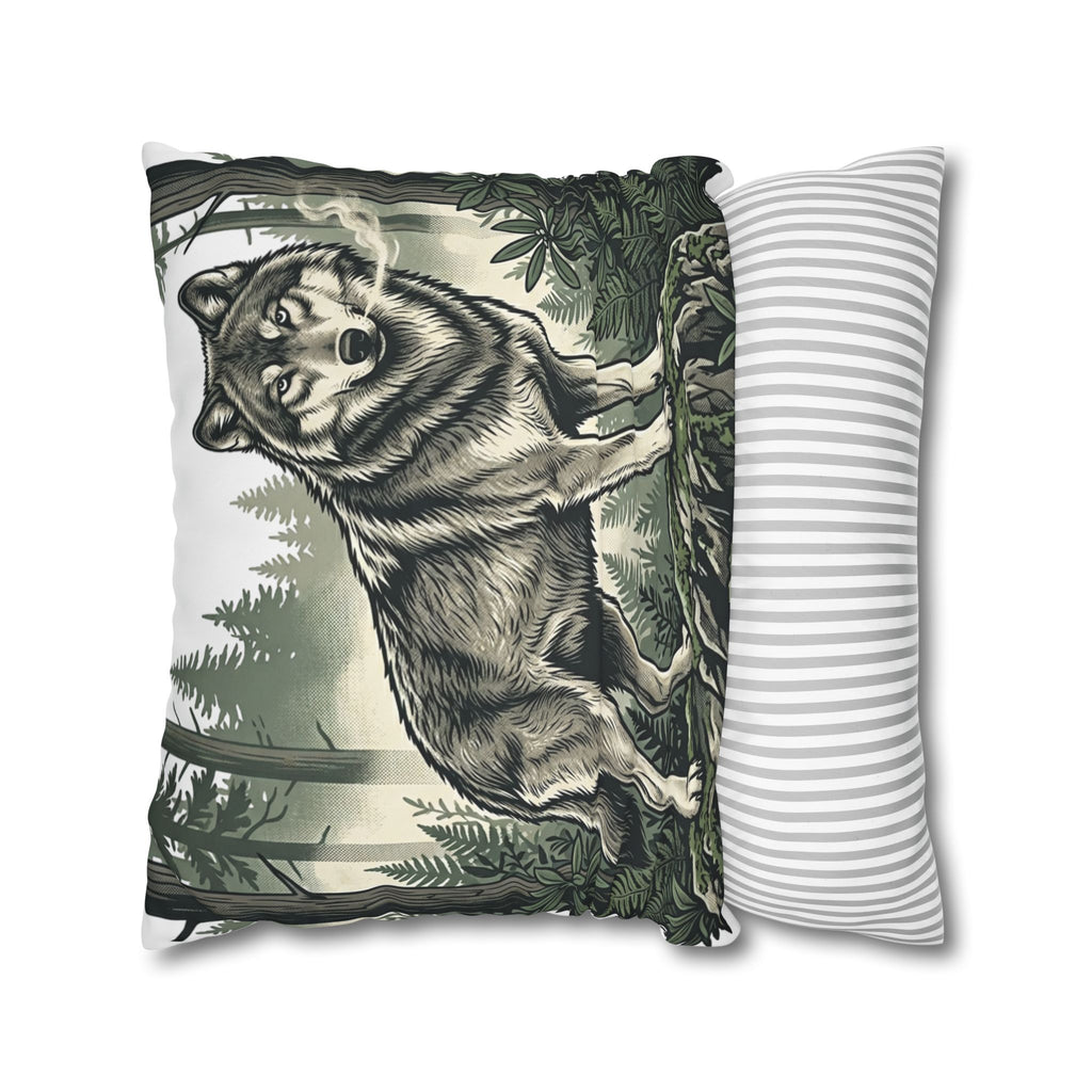 Wolf Forest Throw Pillowcase — Rustic Wildlife Square Pillow Cover