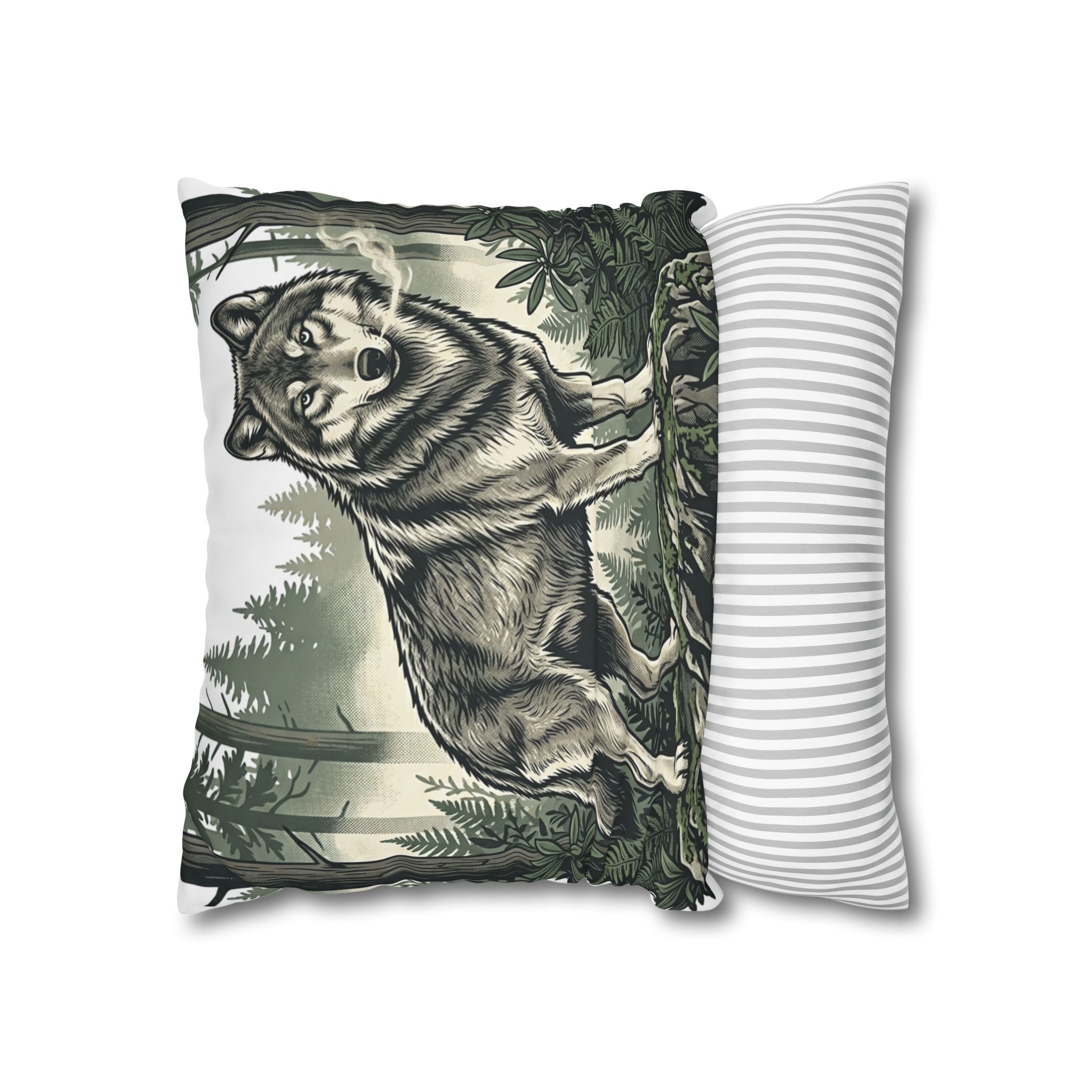 Wolf Forest Throw Pillowcase — Rustic Wildlife Square Pillow Cover