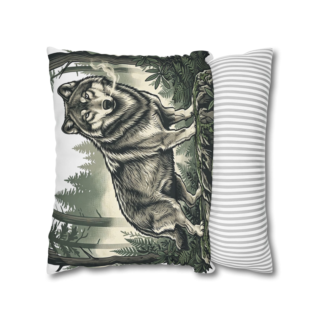 Wolf Forest Throw Pillowcase — Rustic Wildlife Square Pillow Cover