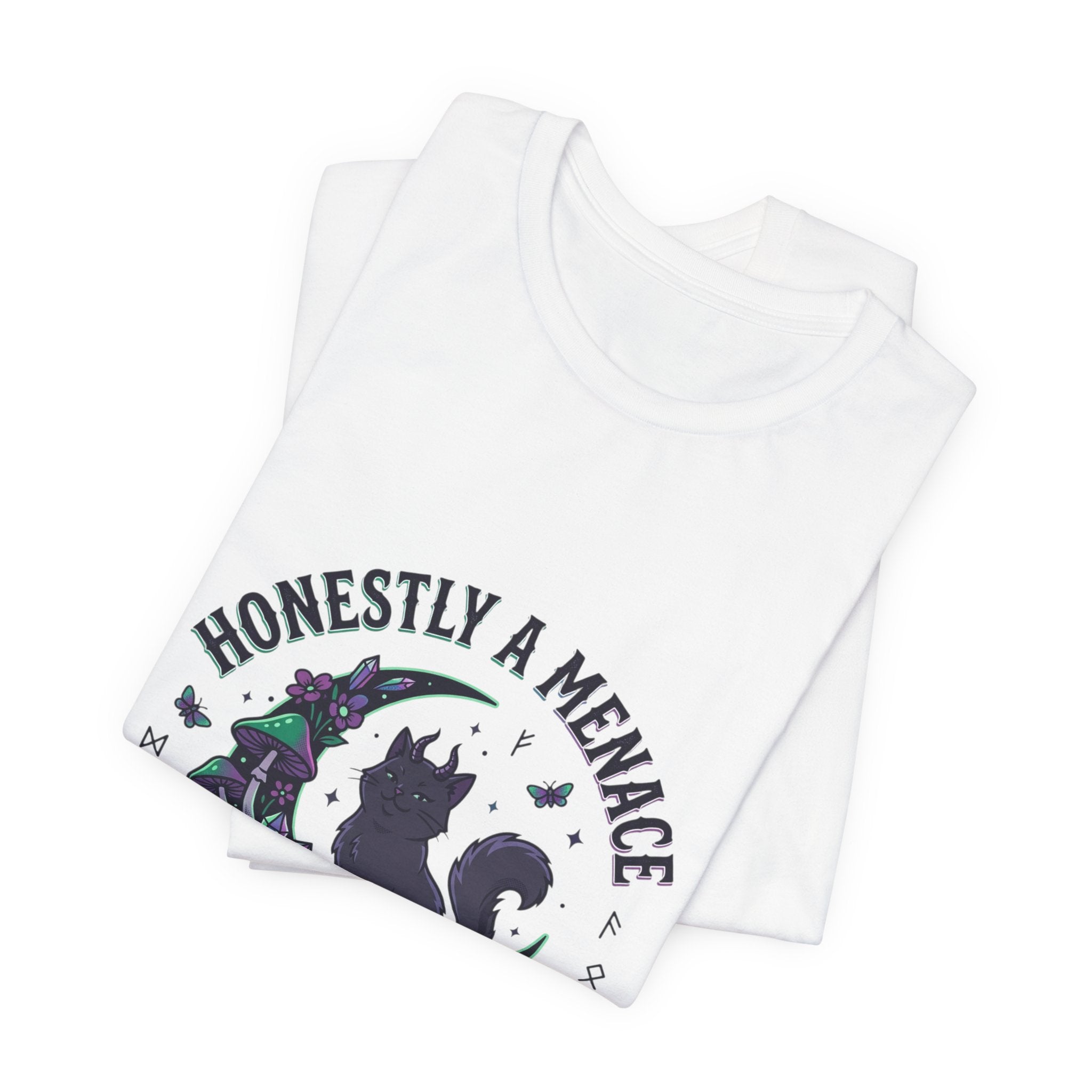 Honestly a Menace Cat Tee | Witchy goblincore, crystals, celestial cottagecore-adjacent