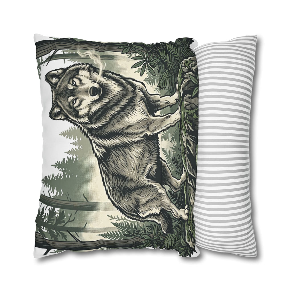 Wolf Forest Throw Pillowcase — Rustic Wildlife Square Pillow Cover