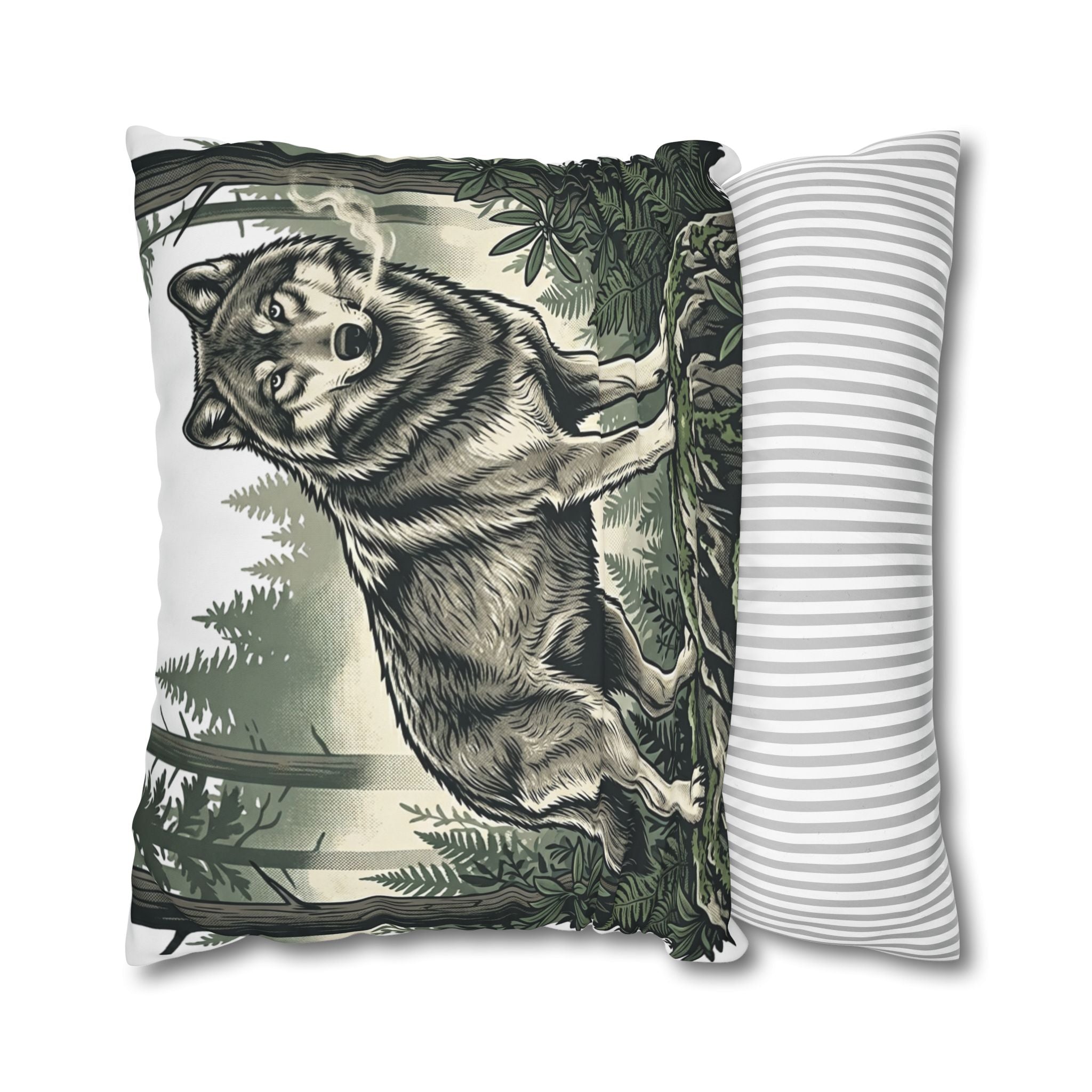Wolf Forest Throw Pillowcase — Rustic Wildlife Square Pillow Cover