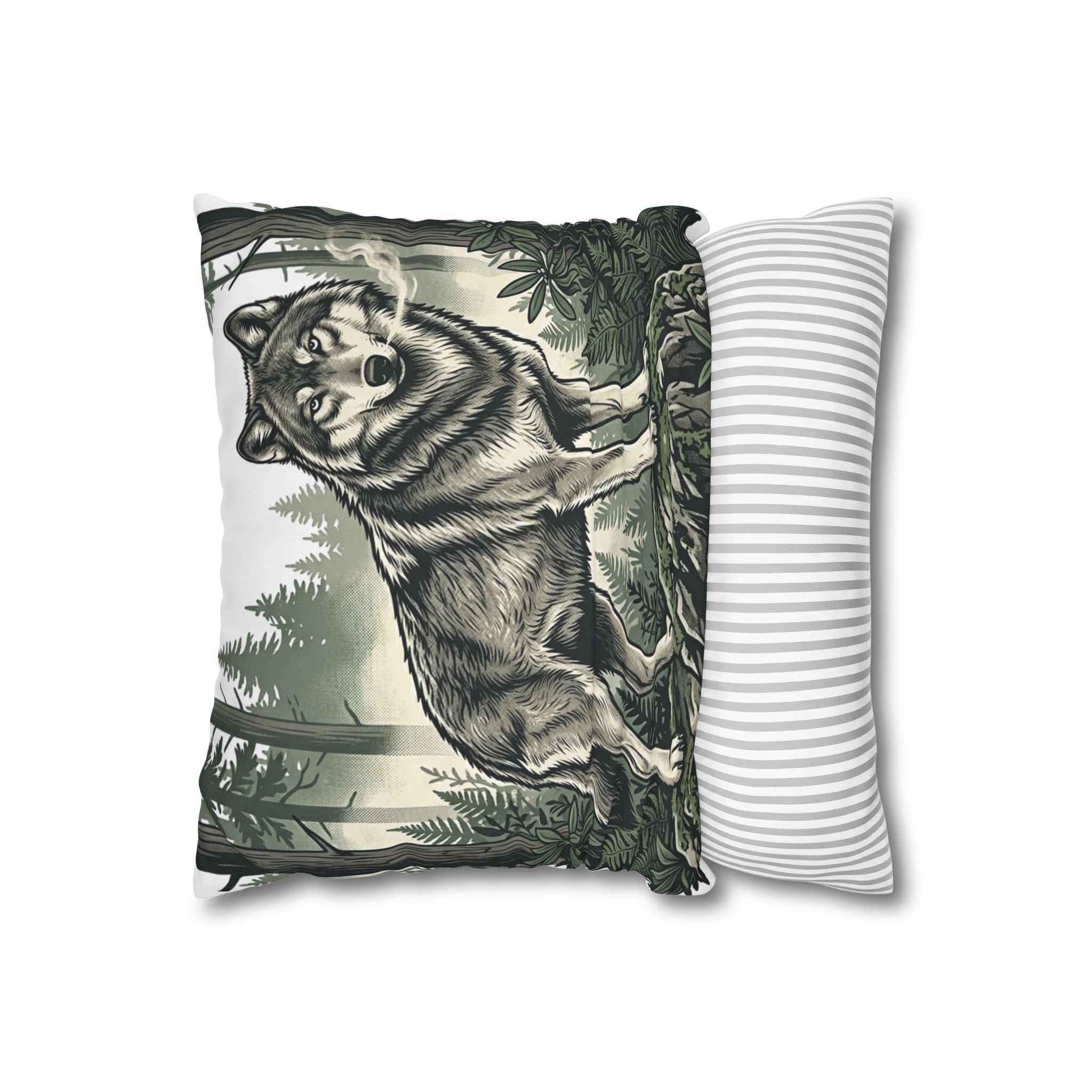 Wolf Forest Throw Pillowcase — Rustic Wildlife Square Pillow Cover