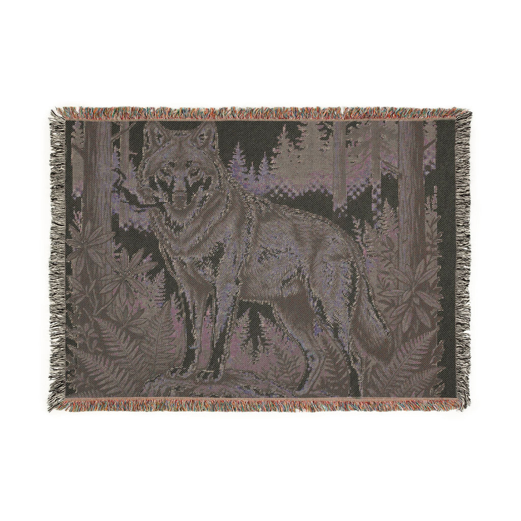 Wolf Tapestry Woven Blanket — Forest Wolf Throw for Cabin, Lodge & Nature Lovers