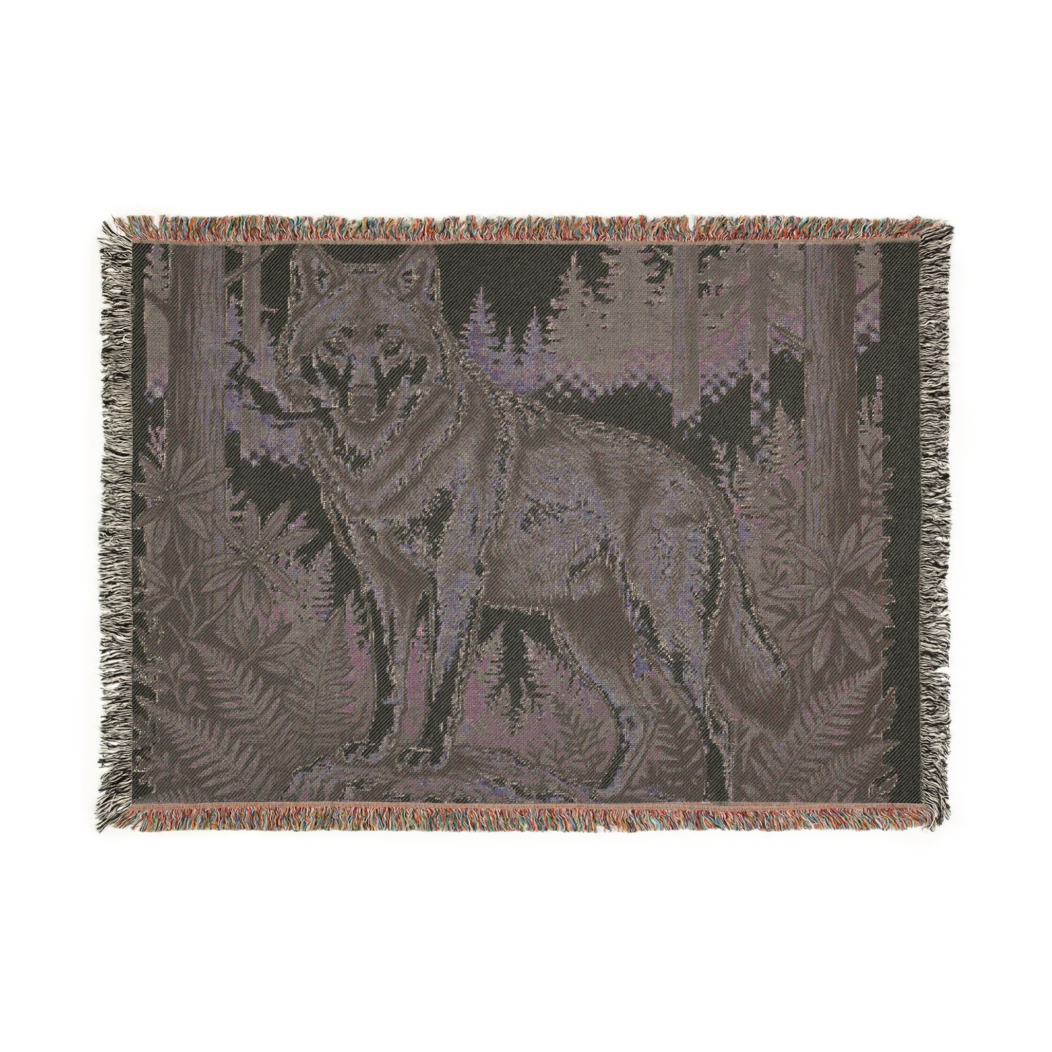 Wolf Tapestry Woven Blanket — Forest Wolf Throw for Cabin, Lodge & Nature Lovers